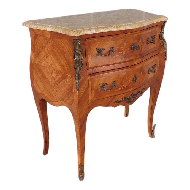 French Louis XV Style Marble Top Vintage 2 Drawer Commode 31.25"w For Sale