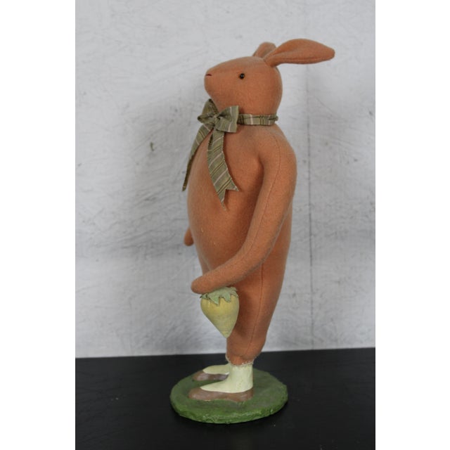 Late 20th Century Vintage Original Cody Foster Folk Art Pink Wool Rabbit Easter Bunny For Sale - Image 5 of 13