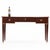 The rectangular leather-inset top above three frieze drawers, raised on square tapering legs terminating in bronze sabots....