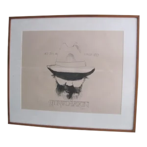 By Leonard Baskin 1977 "Self Portrait" Lithograph Pencil Signed and Numbered Framed