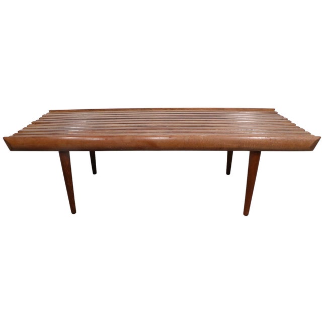 Wood Mid Century Slat Bench Coffee Table Made in Yugoslavia C 1950/1960's For Sale - Image 7 of 13