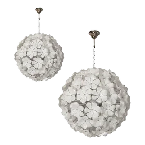 Pair of Contemporary White Lotus Murano Glass Sputnik Chandeliers