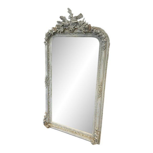 French Style Floor Mirror – 5 Ft Tall in Light Bone Gray Finish For Sale