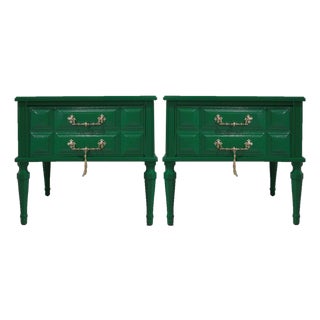 Mid Century Transitional Nightstands in Green - Newly Painted For Sale