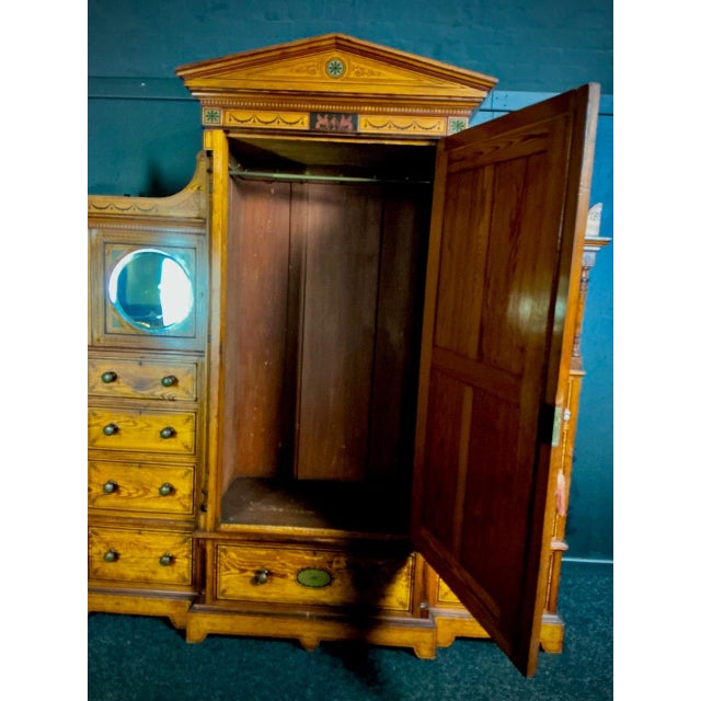 Brown Victorian Pitch Pine Hand Decorated Wardrobe, 1875 For Sale - Image 8 of 10