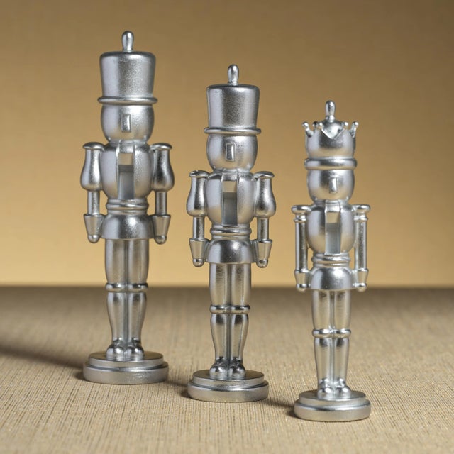 Contemporary Hartwin Medium Silver Metallic Decorative Nutcracker Figurines, Set of 2 For Sale - Image 3 of 4