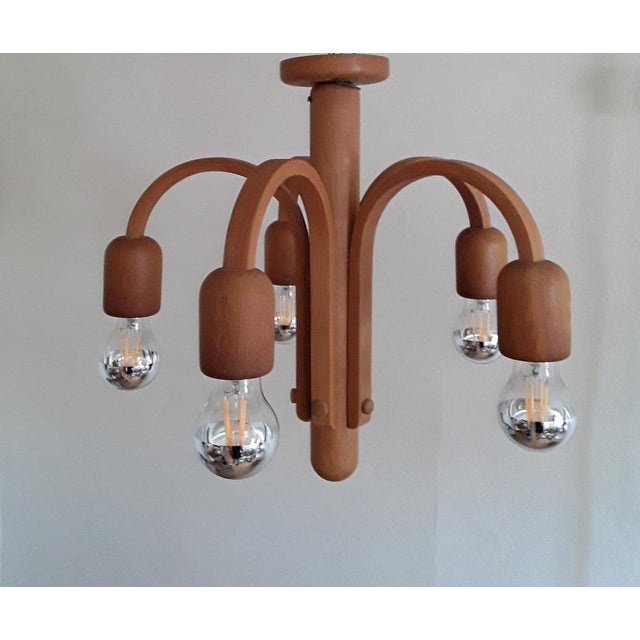 Vintage German Ceiling Lamp with Curved Oak Frame from Domus, 1970s, in Very Good conditions. Designed 1970 to 1979 This...