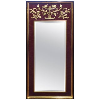 LaBarge Mirrors of Michigan Red Velvet With Gold Gilded Birds Mirror For Sale