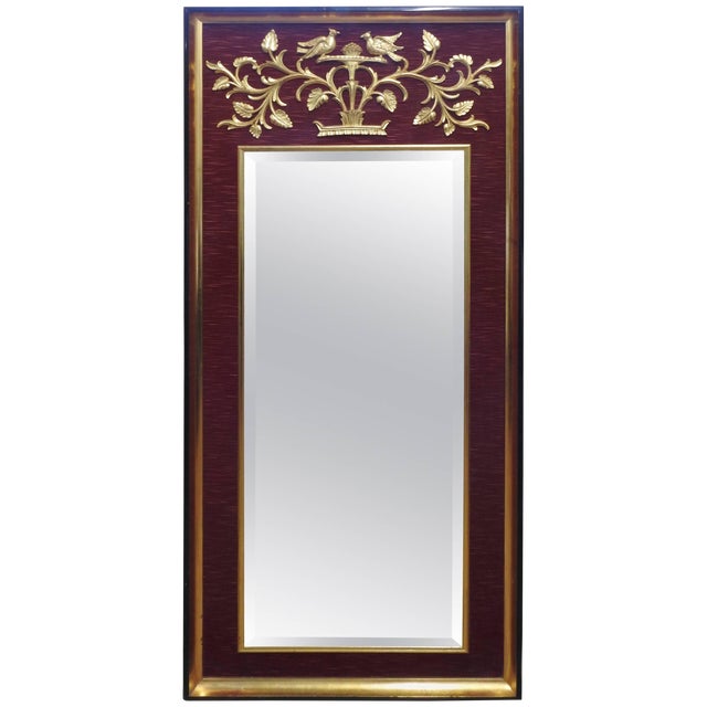 LaBarge Mirrors of Michigan Red Velvet With Gold Gilded Birds Mirror For Sale