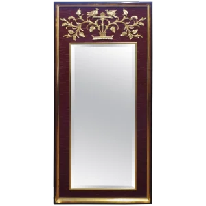 LaBarge Mirrors of Michigan Red Velvet With Gold Gilded Birds Mirror