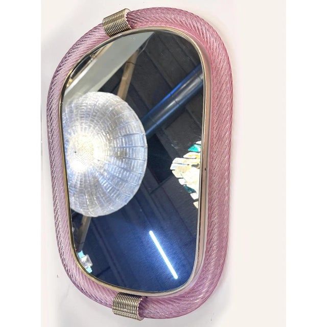 Venetian Pink Murano Glass Mirror with Torciglione Torchon Accents by Simoeng for Simoeng For Sale - Image 4 of 7