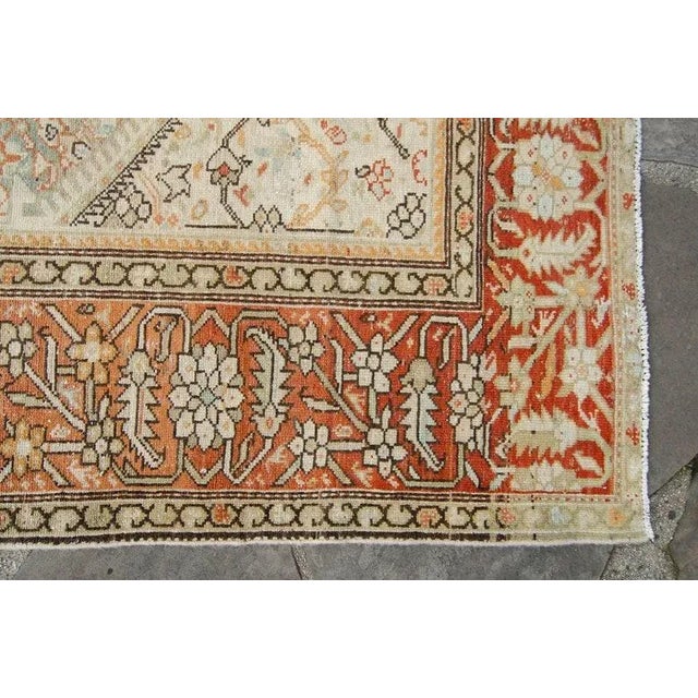 Textile 1920s Antique All Over Geometric Floral Terra Cotta & Blue Hand Knotted Wool Wide Runner Rug - 6’9” x 14’6” For Sale - Image 7 of 11