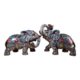 Late 20th Century Gilt Bronze Cloisonné Enamel Elephant Figures - Pair For Sale