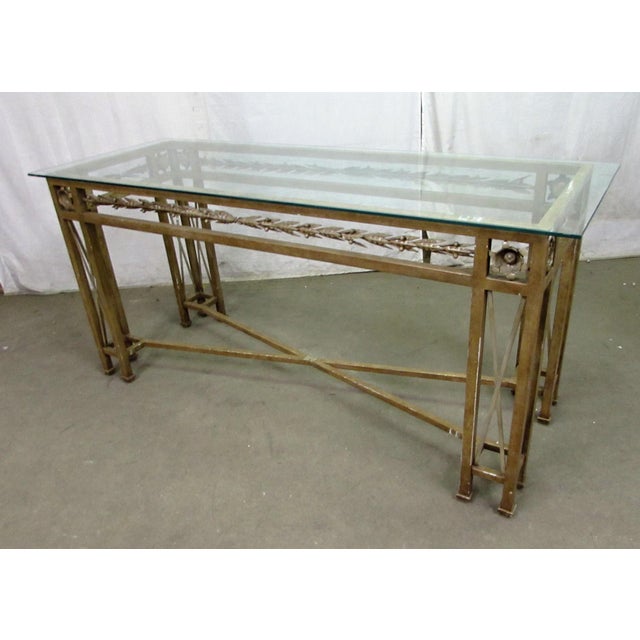 Mid 20th Century Vintage 78 In. Glass Top Wrought Iron Counter Height Table For Sale - Image 5 of 11