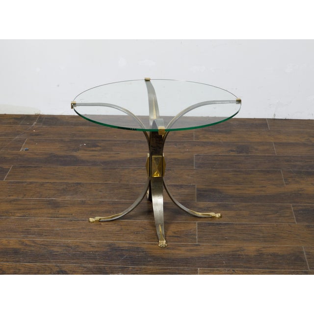 Art Deco French Art Deco 1930s Steel and Brass Drinks Table with Glass Top, Splaying Legs For Sale - Image 3 of 10