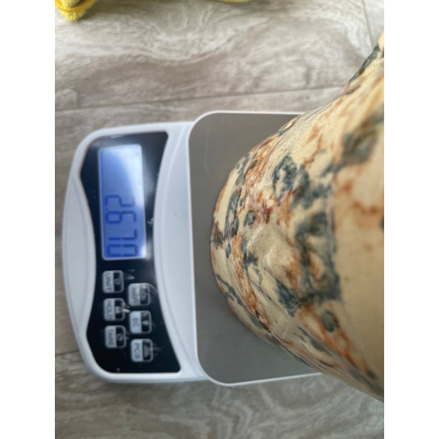 19th Century Antique Spongeware Stoneware Pitcher - Blue & Ochre Salt Glaze For Sale - Image 9 of 10