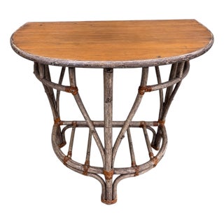 Late 20th Century Bent Hickory Demilune Console Table With Lower Shelf Hollywood Production Provenance For Sale