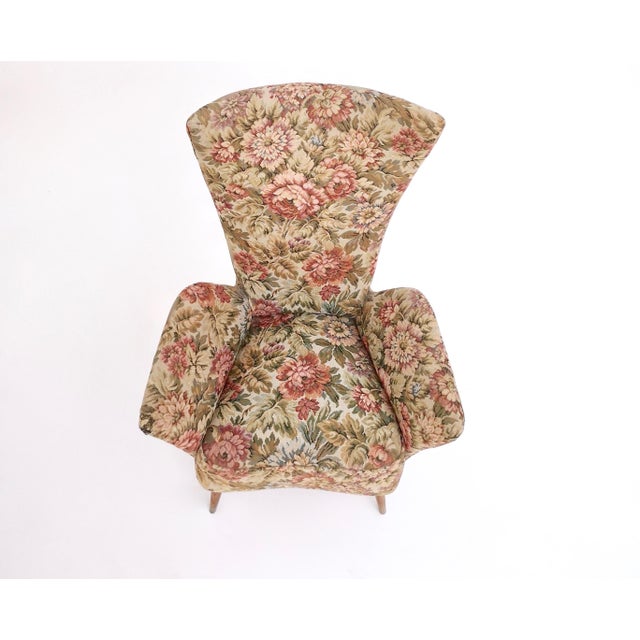 Green Vintage Floral Fabric Children's Armchair with Wooden Legs, Italy, 1950s For Sale - Image 8 of 10