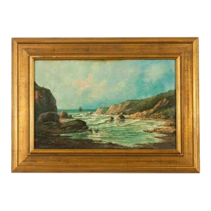 1930s Western Coastal Landscape Oil Painting, Framed