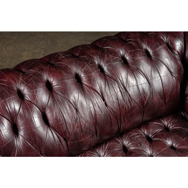 Burgundy Mid 20th Century Deep Oxblood Leather Chesterfield Sofa With Nailhead Trim For Sale - Image 8 of 12