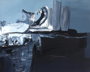 Original Steel Blue and White Artwork by Gail Titus "Watching in Silence 2"