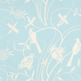 Sample - Schumacher Sky Meadow Wallpaper in Light Blue For Sale