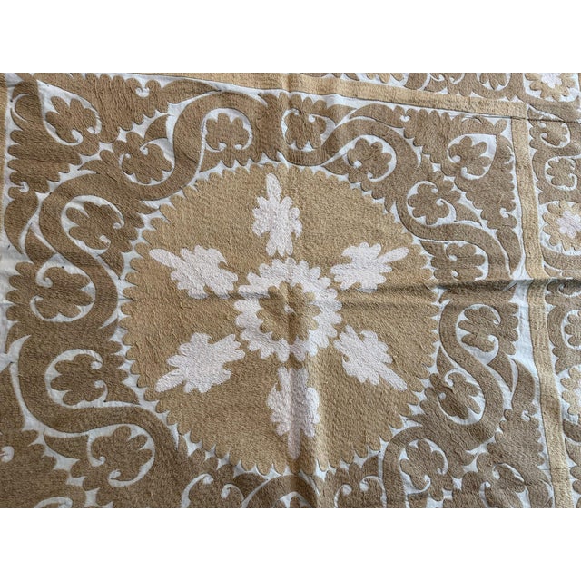 Vintage Neutral Tan Suzani From Tashkent 4'3'' X 4'6'' For Sale In New York - Image 6 of 8