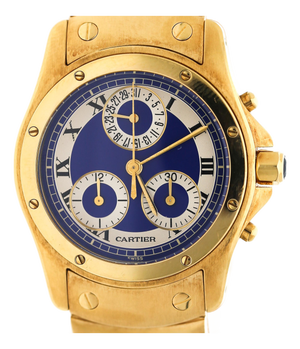 Vintage Cartier Ronde Blue Chronograph 18k Gold 30mm Watch