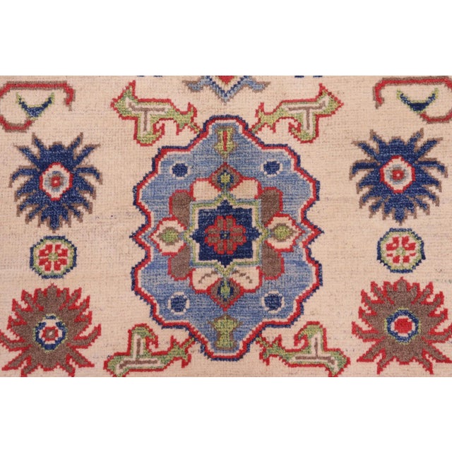 1990s 1990s 1990s Rustic Kazak Ivory/Red Wool Rug For Sale - Image 5 of 10