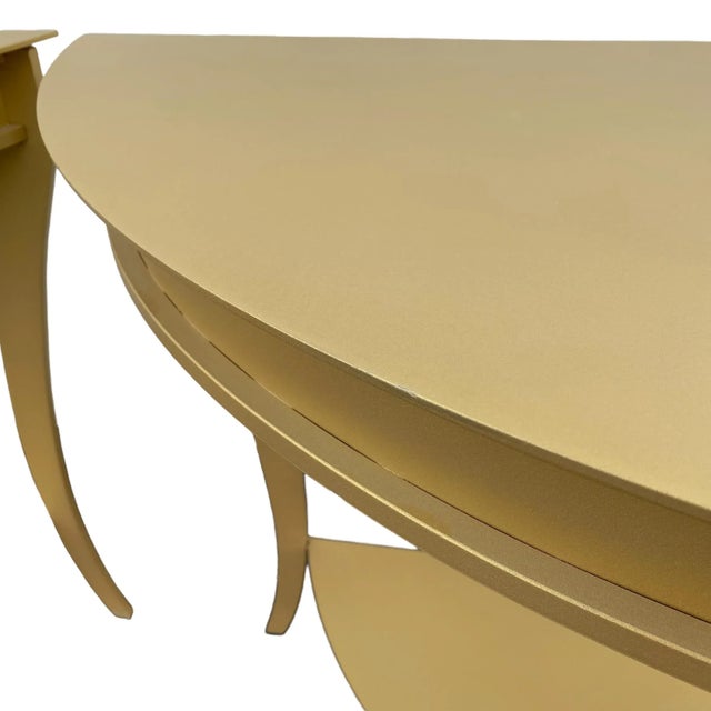 Vintage Mastercraft Style Demilune Console Tables in Gold Brass Coated Steel - A Pair For Sale In Naples, FL - Image 6 of 12