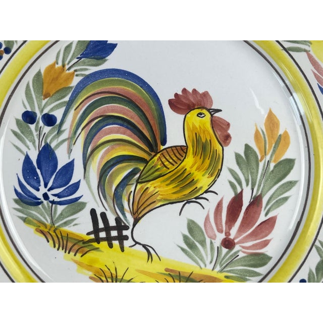 HB Quimper Odetta Vintage Hb Quimper Hand Painted Rooster Plate | French Faience Coq, Brittany Pottery For Sale - Image 4 of 9