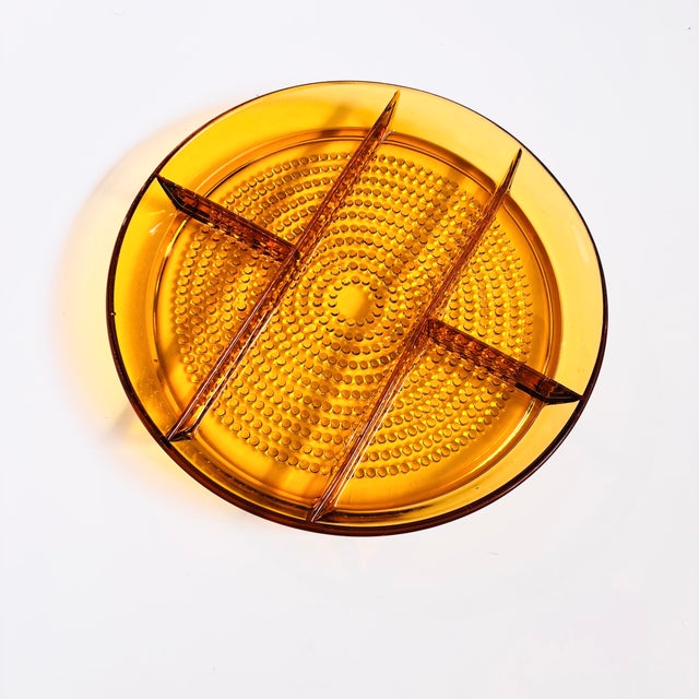 Mid-Century Modern Vintage Amber Hobnail Divided Glass Serving Dish For Sale - Image 3 of 8