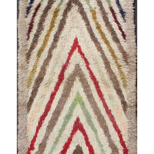 Mid 20th Century Vintage Turkish Tulu Runner With Tribal Design in Cream, Green, Red and Brown For Sale - Image 10 of 13
