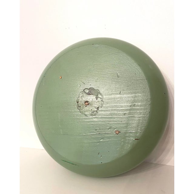 Mid 20th Century Vintage Folk Art Floral Hand-Painted Solid Wood Bowl, Celadon, Blush Pink, Brown For Sale - Image 5 of 5