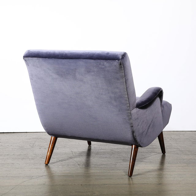Mid-Century Lounge Chair & Ottoman in Aubergine Velvet & Tapered Walnut Supports For Sale - Image 13 of 17