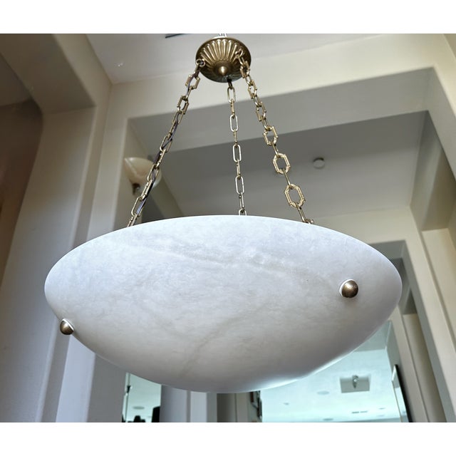 1960s Large French Directoire Style Alabaster Chandelier Pendant Light For Sale - Image 5 of 16