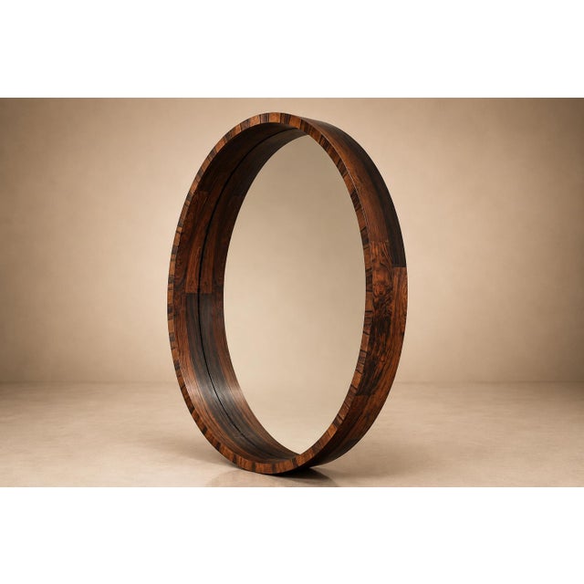 Monumental Brazilian Modern Round Mirror in Rosewood, 1960s For Sale - Image 15 of 15