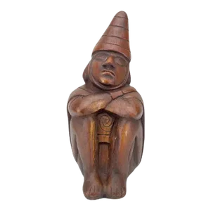 Peruvian Figural Wood Carved Sculpture After Moche Stirrup Vessel, Dreamer