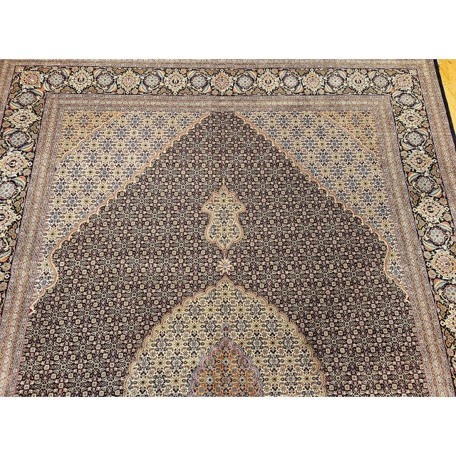 Antique Persian Tabriz Mahi Rug, Hand-Knotted Wool & Silk, Herati Geometric Pattern, Navy & Ivory, 9x12 For Sale - Image 17 of 18