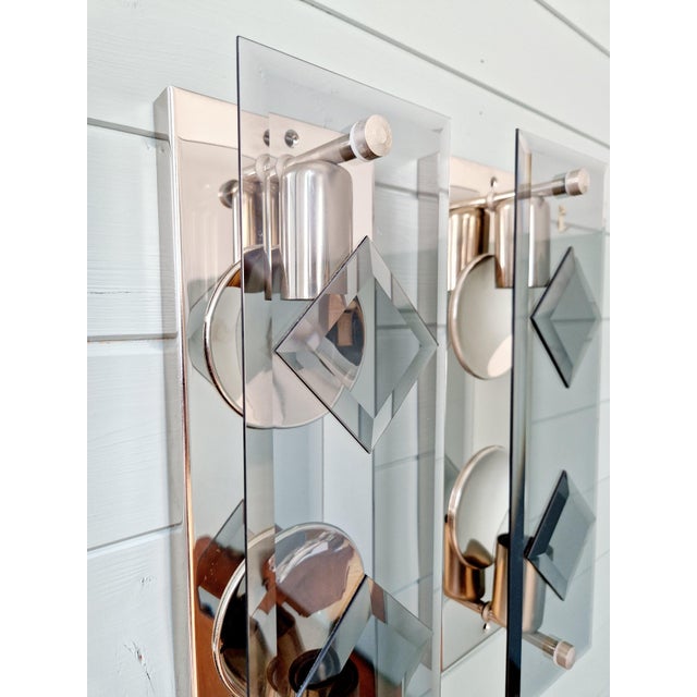 Metal Wall Lights in Chromed Metal and Smoked Glass, 1970, Set of 2 For Sale - Image 7 of 15