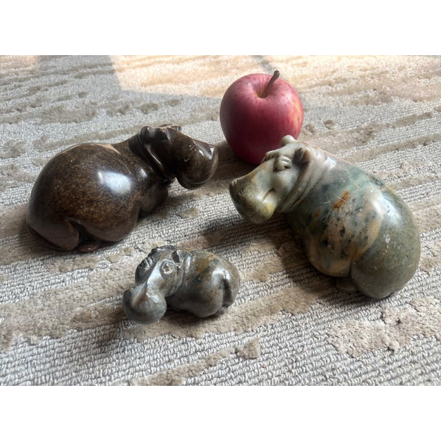 Carved Stone Hippopotamus Group, Zimbabwe, Set of Three For Sale - Image 13 of 13