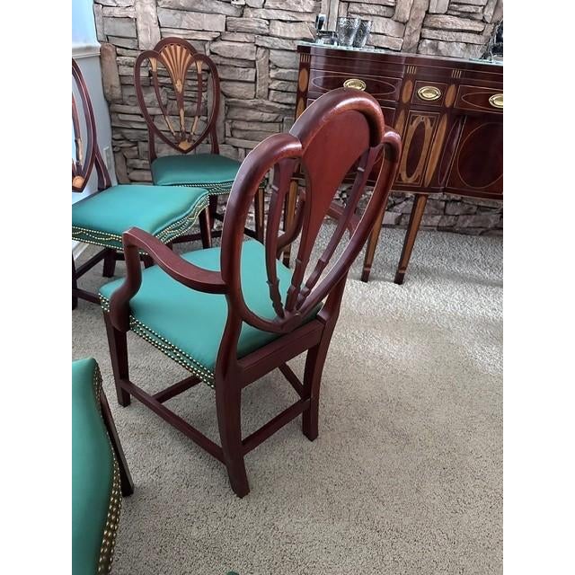 Green 1990s Baker Inlaid Mahogany Norfolk Hepplewhite Dining Room Chairs For Sale - Image 8 of 17