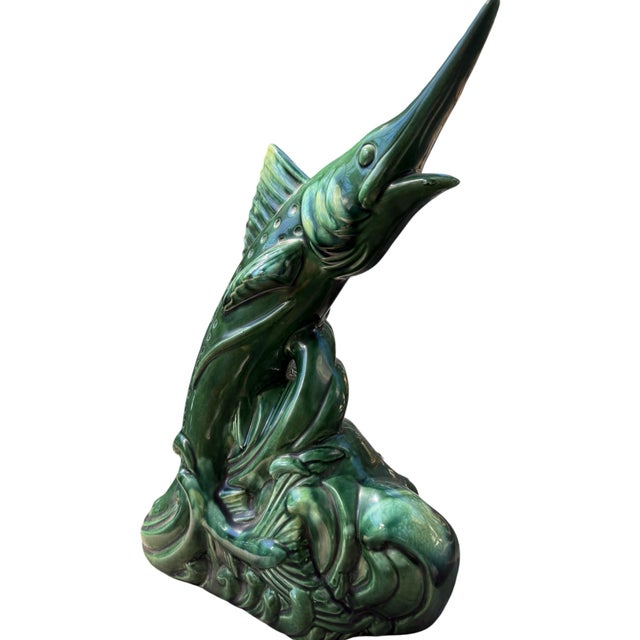 Vintage Phil-Mar Swordfish Tv Lamp, Mid-Century Modern Green Glazed Ceramic For Sale - Image 4 of 6