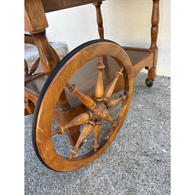 Vintage Drop-Leaf Bar Cart / Tea Cart, Trolley With Wheels and Removable Tray For Sale - Image 9 of 10