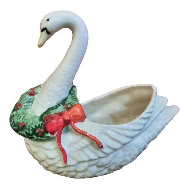 Christmas Pottery Wreath Ribbon Swan Vase For Sale