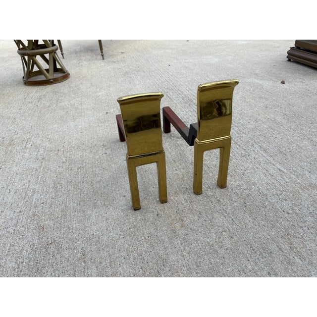 Donald Deskey 1960s Pair of Modernist Brass Andirons For Sale - Image 4 of 9