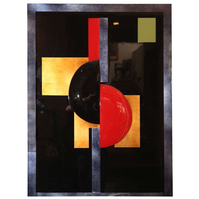 Red Eliade Ispas Cubist/Constructivist Lacquer Panel For Sale - Image 8 of 8