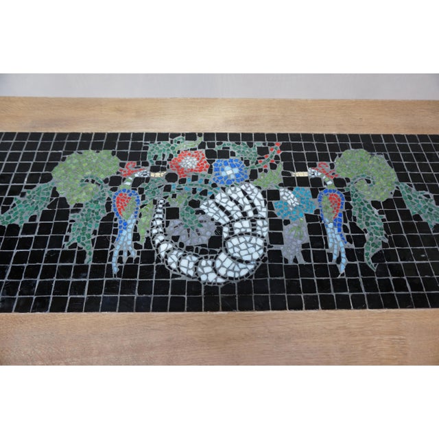 Vintage Coffee Table in Oak and Mosaic with Inlay Artwork, 1970s For Sale - Image 4 of 13