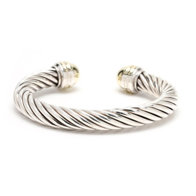 Modern David Yurman Cuff Bracelet, Sterling Silver & 14k Yellow Gold, Length 6.75 In For Sale - Image 3 of 7