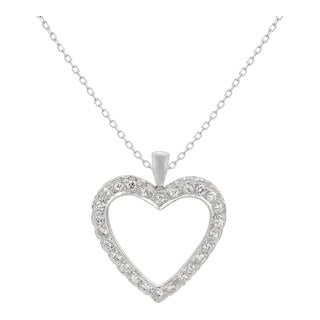 Vintage 1.00 Carat Diamond 14k White Gold Heart Pendant For Sale